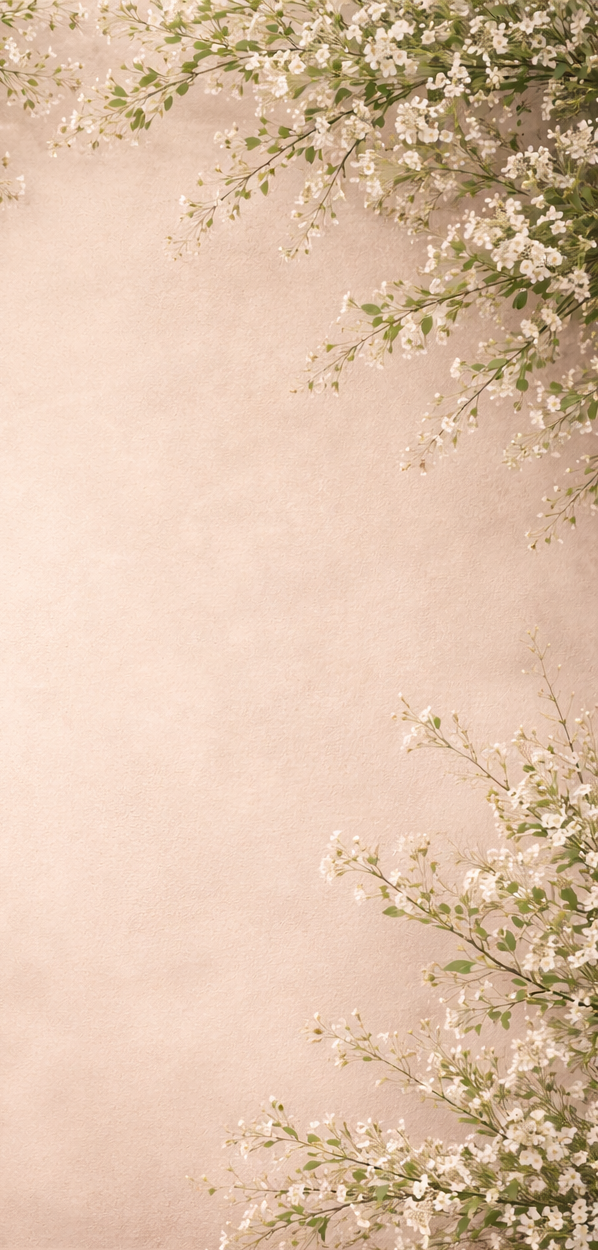 Neutral background with delicate white flowers, ideal for highlighting luxury handbags.