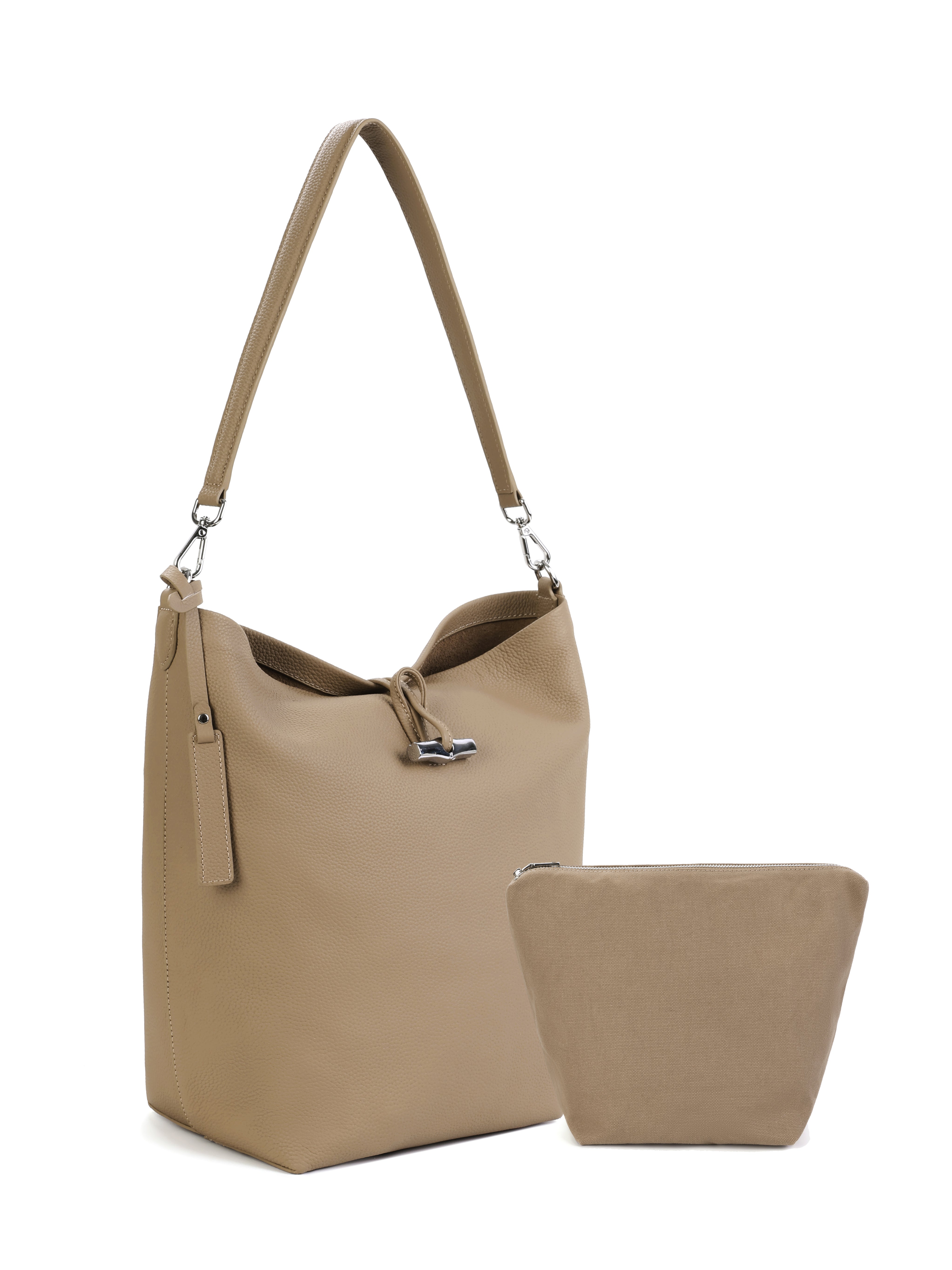 The Solenne Soft Hobo – Pebbled Leather Shoulder Bag in Nude