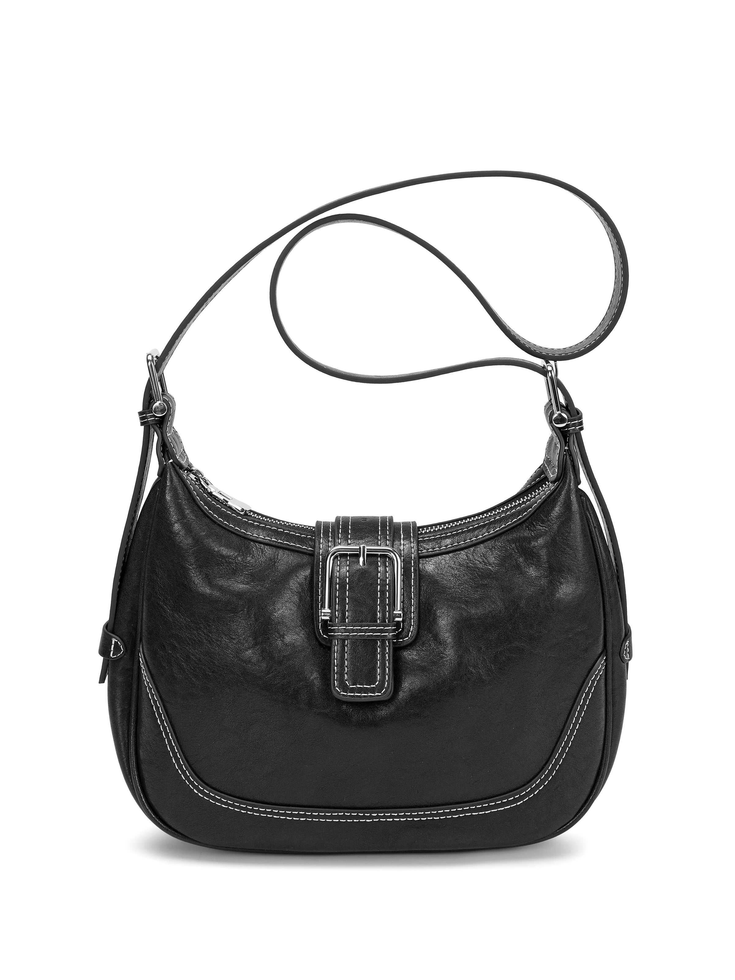 The Harper Saddle Buckle Bag – Vintage Leather in Black