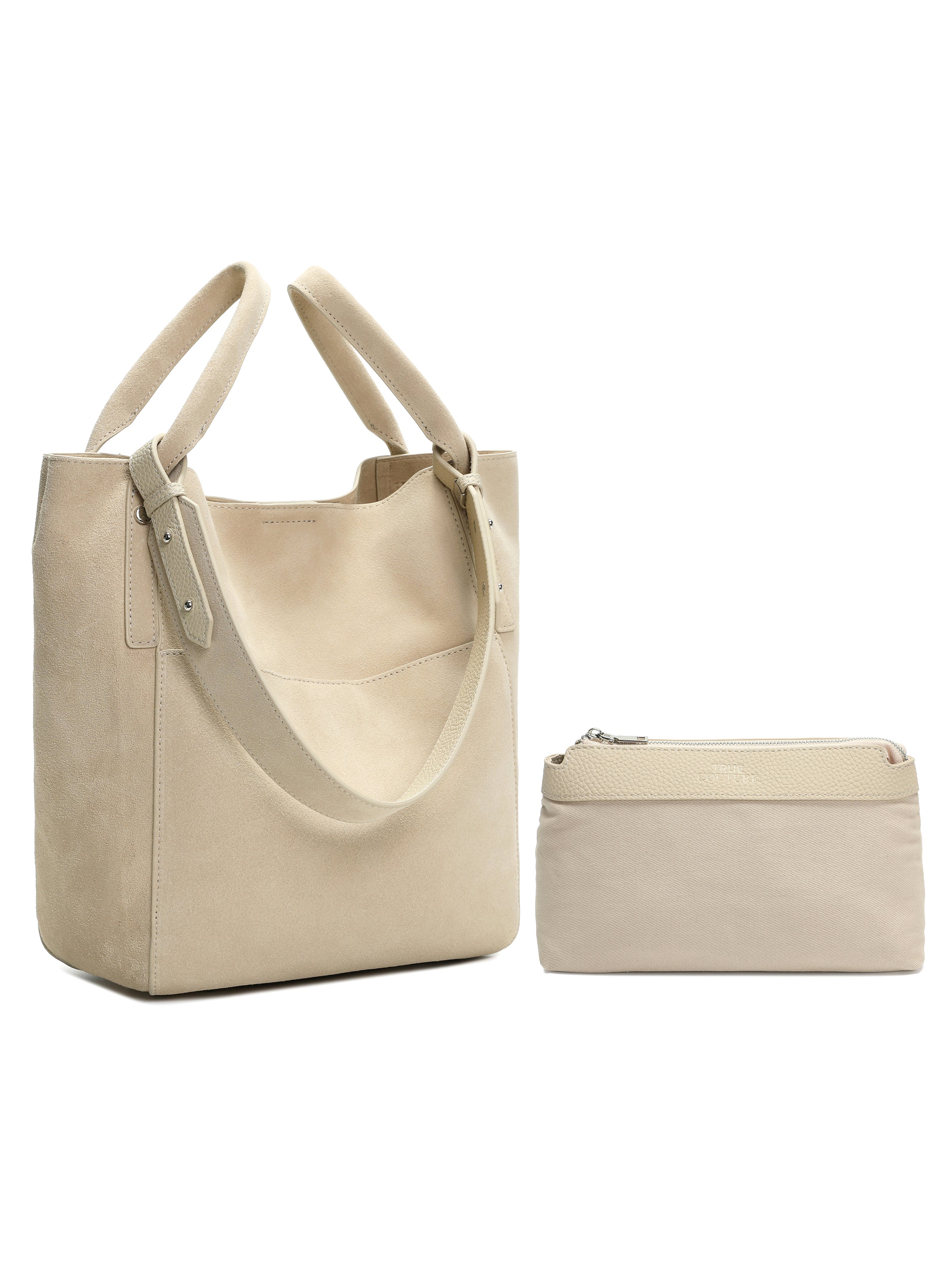 Waymark Beige Suede Bag - The Essential tote – True Couture