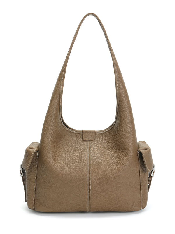 The Marais Pocket Hobo – Pebbled Leather Shoulder Bag in Taupe