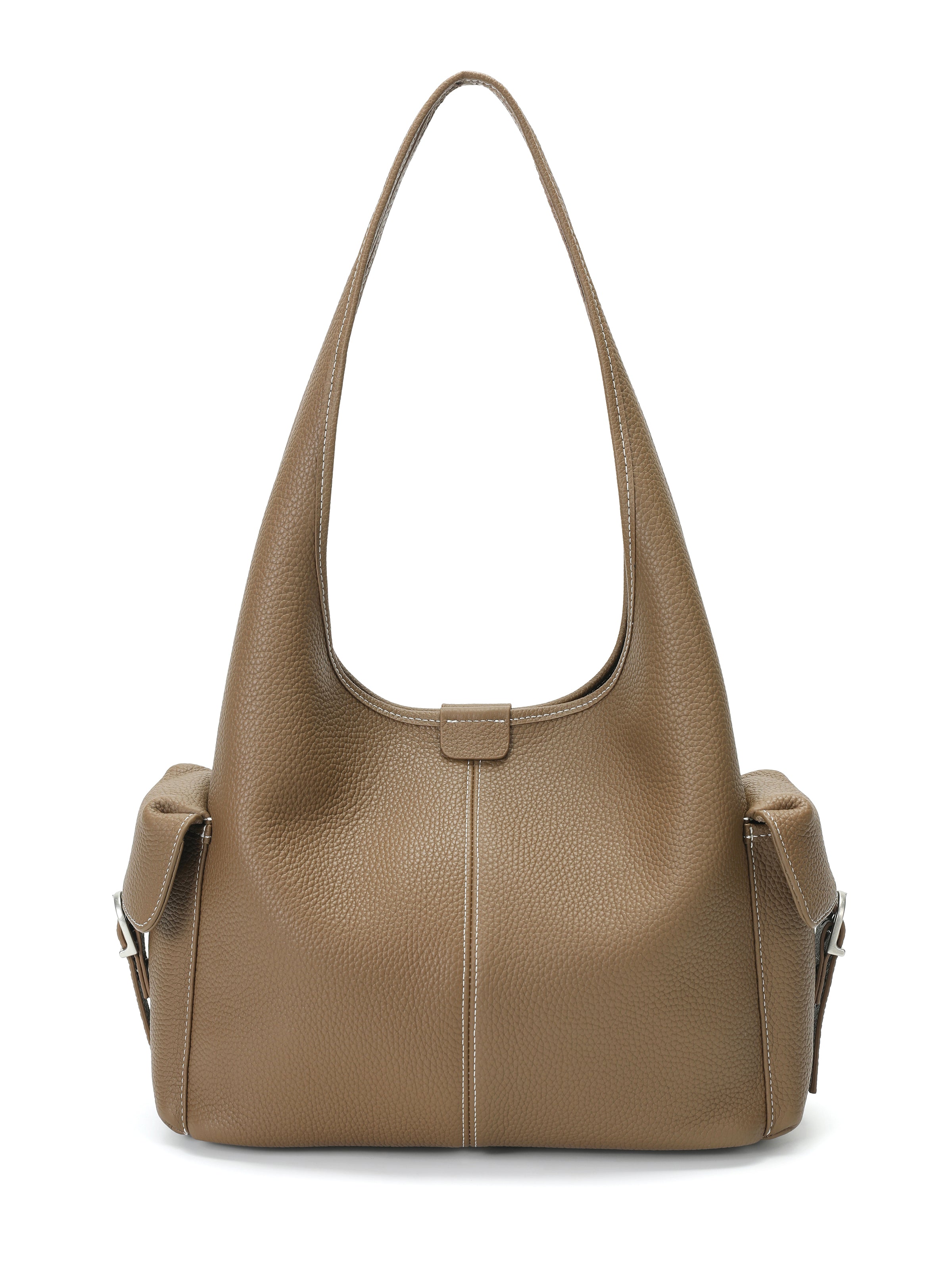 The Marais Pocket Hobo – Pebbled Leather Shoulder Bag in Taupe