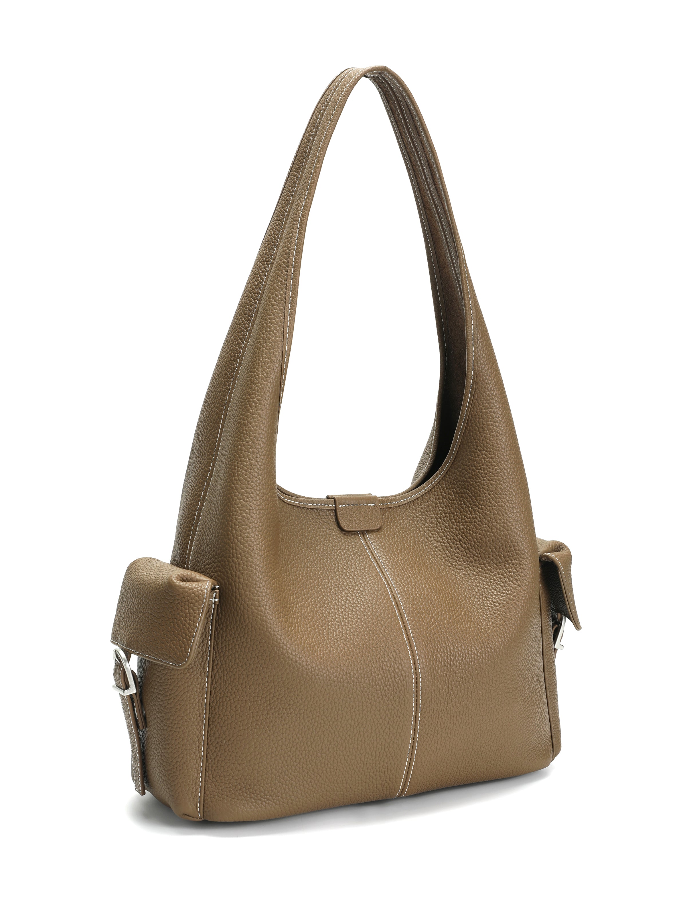 The Marais Pocket Hobo – Pebbled Leather Shoulder Bag in Taupe