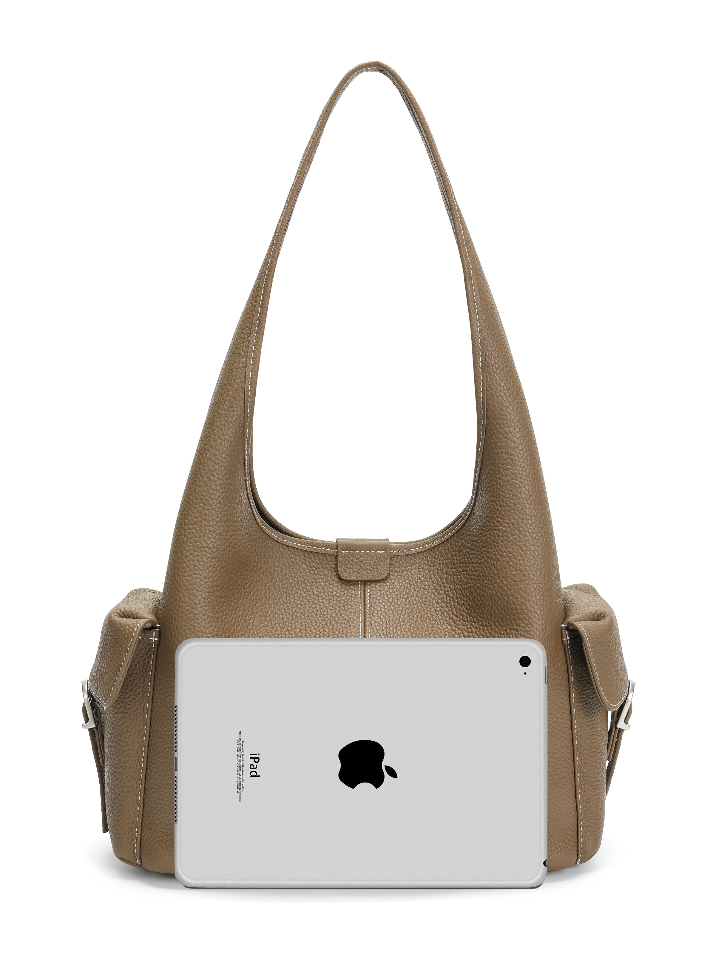 The Marais Pocket Hobo – Pebbled Leather Shoulder Bag in Taupe