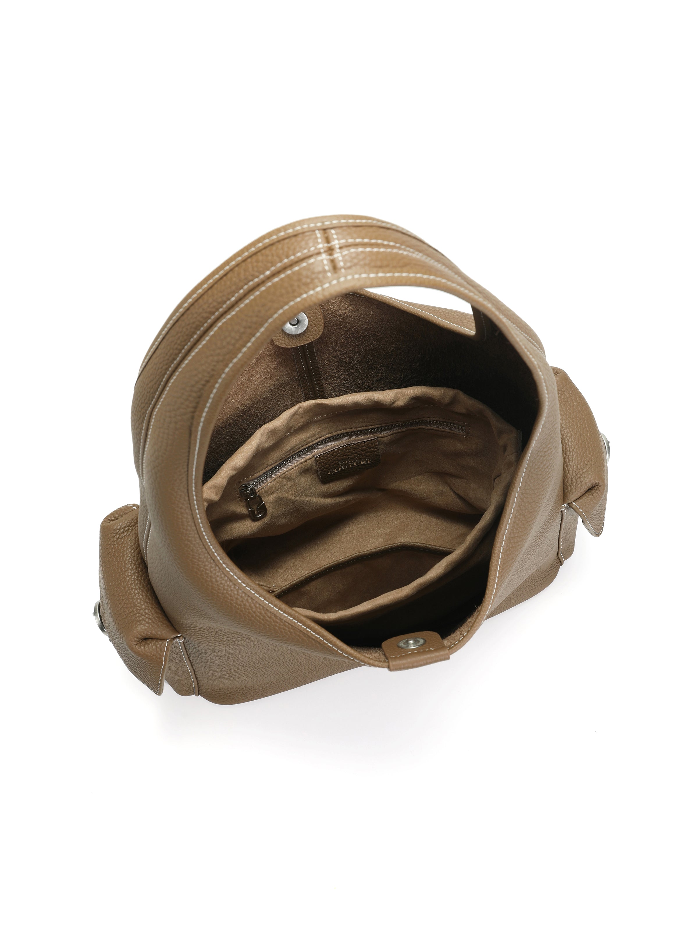 The Marais Pocket Hobo – Pebbled Leather Shoulder Bag in Taupe