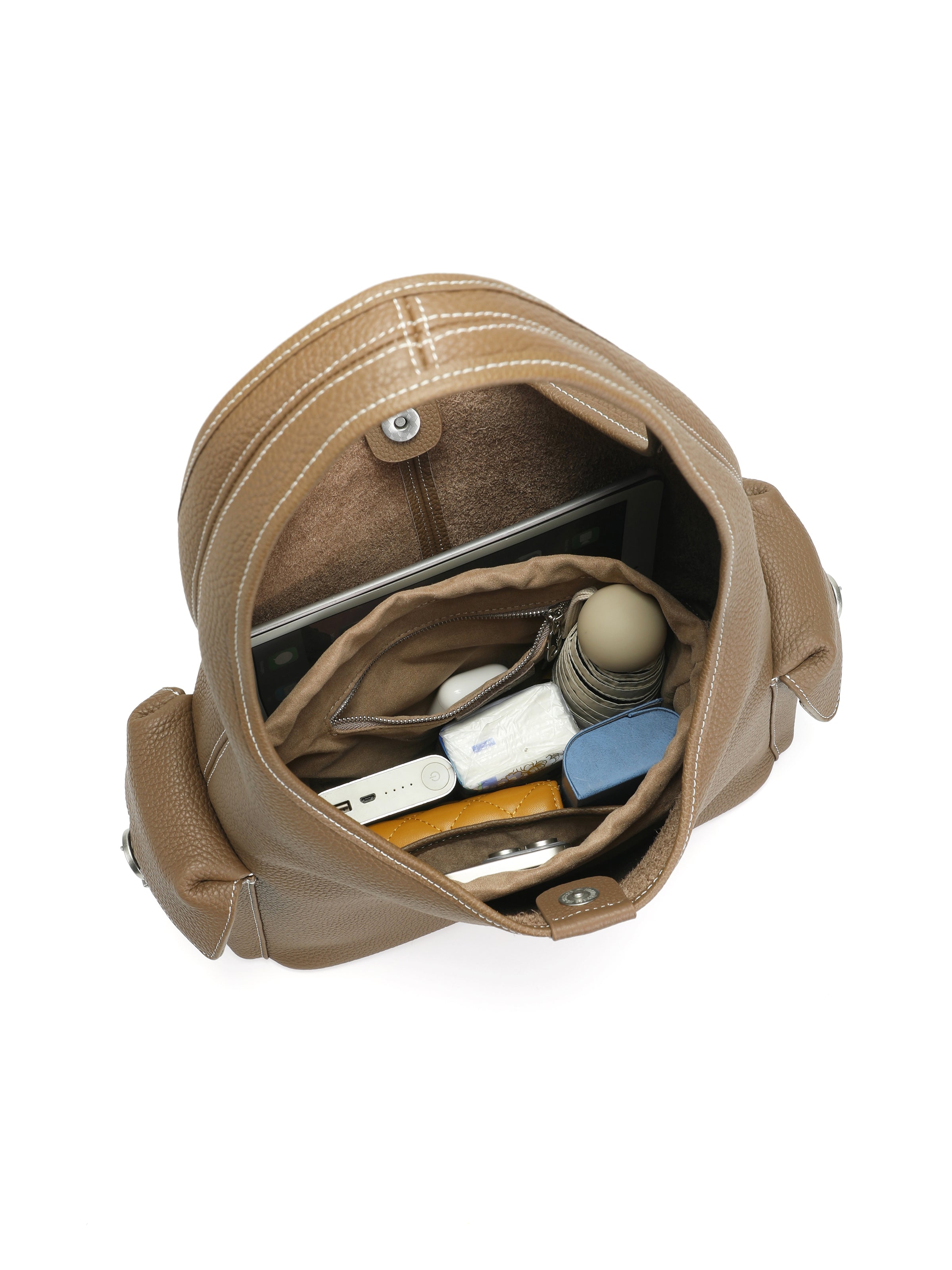 The Marais Pocket Hobo – Pebbled Leather Shoulder Bag in Taupe