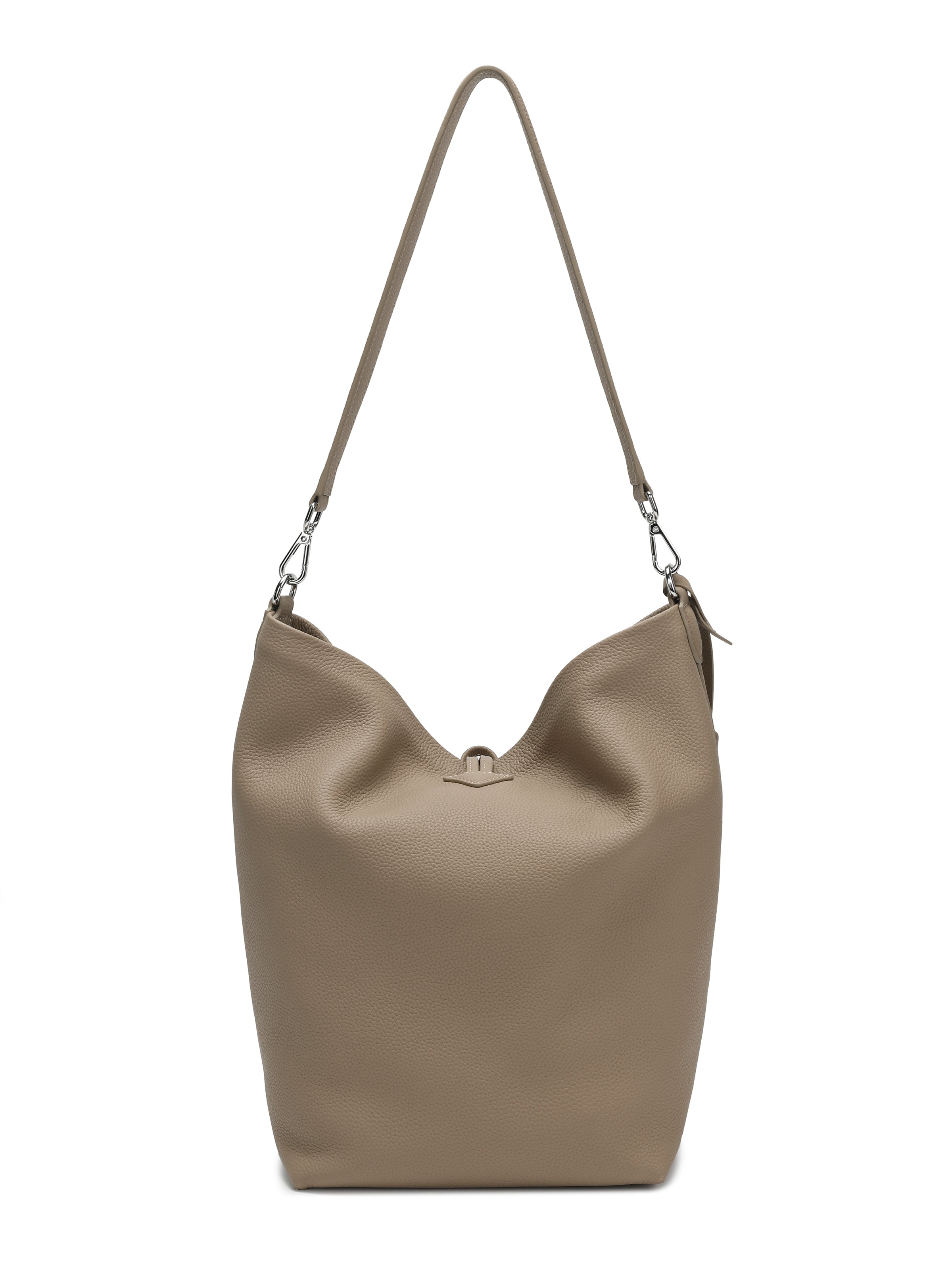 The Solenne Soft Hobo – Pebbled Leather Shoulder Bag in Nude